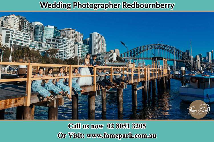 Photo of the Groom and the Bride with the entourage at the bridge Redbournberry NSW 2330